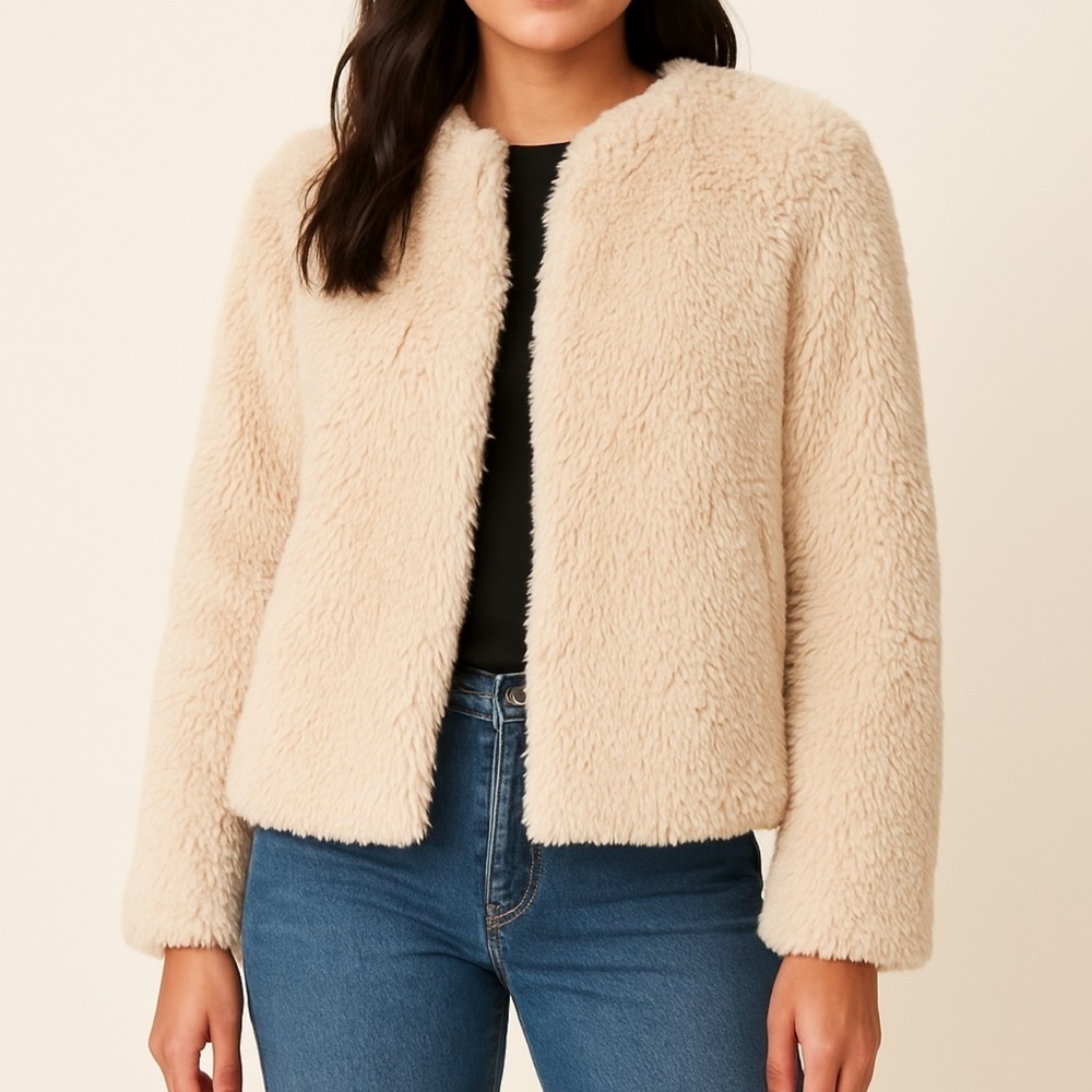 Reformation Cream Faux Fur Jacket